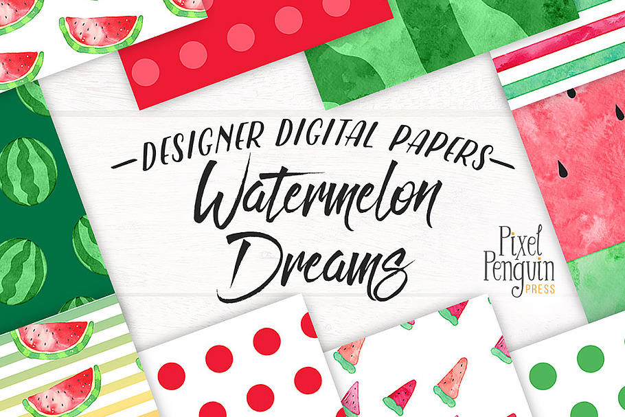 Watercolor Summer Digital Paper in Patterns - product preview 8