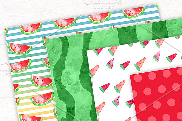 Watercolor Summer Digital Paper in Patterns - product preview 1