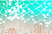 Summer time osean wave woman man feet