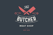 Emblem of Butcher meat shop with Cleaver and Chefs knives