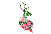 Watercolor floral deer silhouette