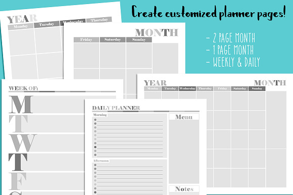 Customizable Planner Page Templates in Illustrations - product preview 2