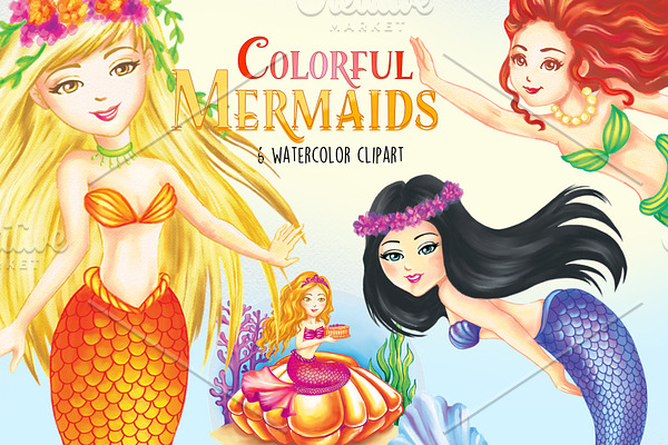 Colorful Mermaids Clipart Images