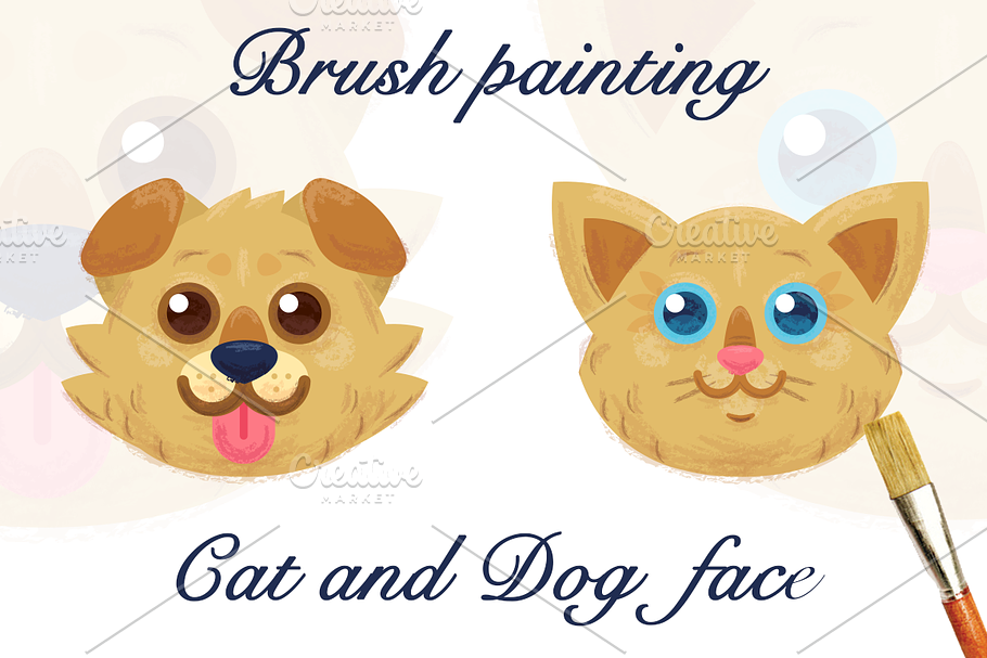 Brush Painting - Cat and Dog face