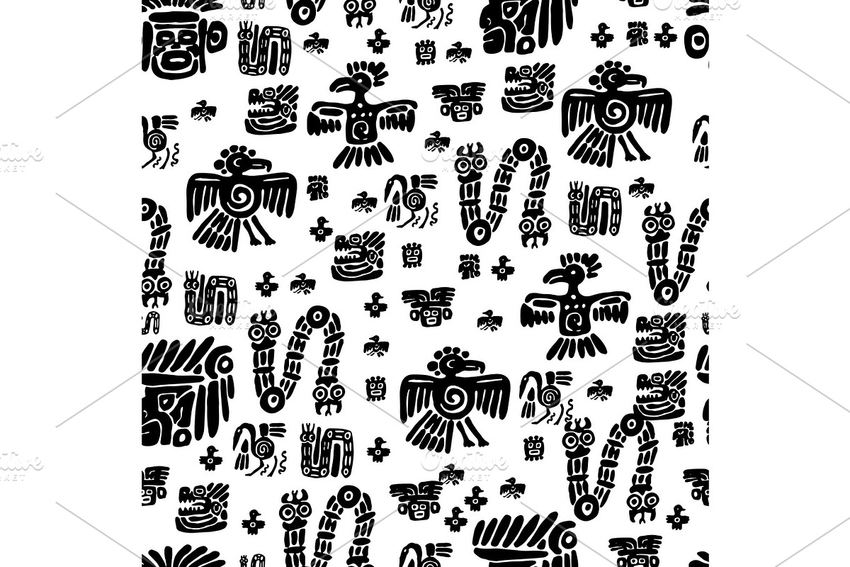 Seamless maya pattern. Black and white ethnic elements. in Patterns - product preview 8