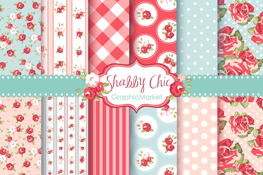 Shabby Chic Rose Digital Paper pack in Patterns - product preview 8