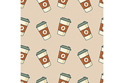 Paper coffee cups. Seamless pattern. Retro style. Vector illustration