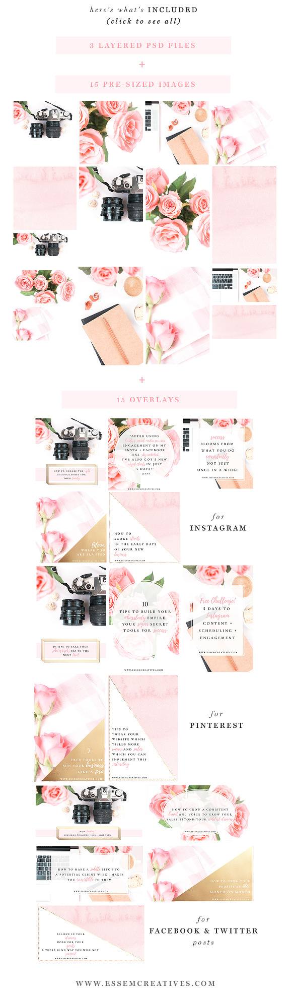 Pink & Gold Social Media Templates in Pinterest Templates - product preview 4