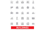 Buildings, houses, city, architecture, construction, office, real estate, home line icons. Editable strokes. Flat design vector illustration symbol concept. Linear signs isolated on white background