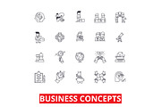 Business metaphor, meeting, ideas, conversations, team, management, strategy line icons. Editable strokes. Flat design vector illustration symbol concept. Linear signs isolated on white background