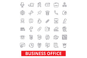 Business office, web, interface, email, calendar workplace, working, utensils line icons. Editable strokes. Flat design vector illustration symbol concept. Linear signs isolated on white background
