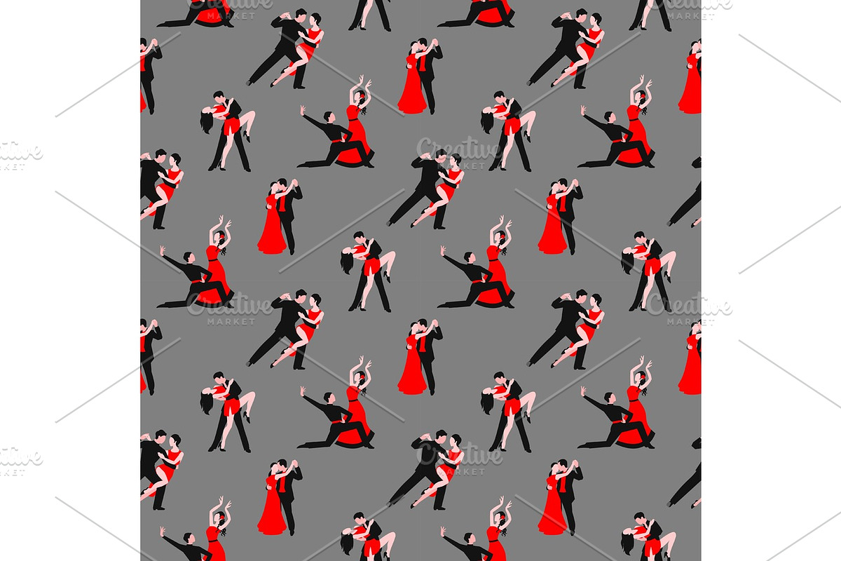 Couples dancing tango latin american romantic boy and girl couples seamless pattern in Objects - product preview 8