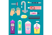 Bath equipment icons modern shower colorful illustration for bathroom interior hygiene vector design.