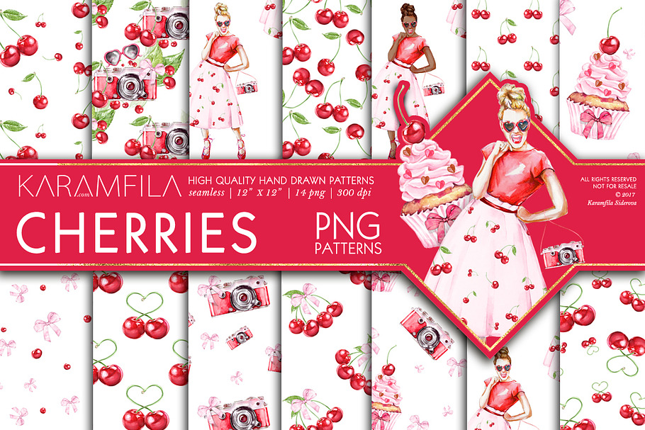 Cherry Seamless Patterns PNG