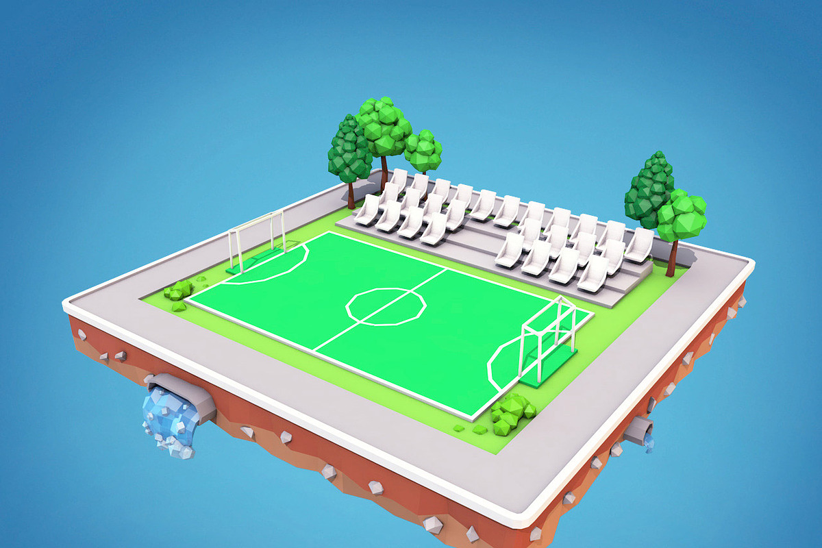Cartoon Football Field Low Poly 3D in Architecture - product preview 8