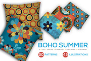 Boho Summer Seamless Vector Patterns