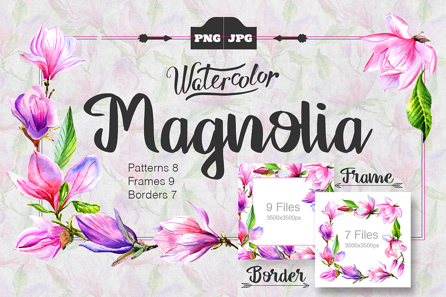 Magnolia watercolor PNG set