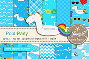 Pool Digital Paper & Clipart