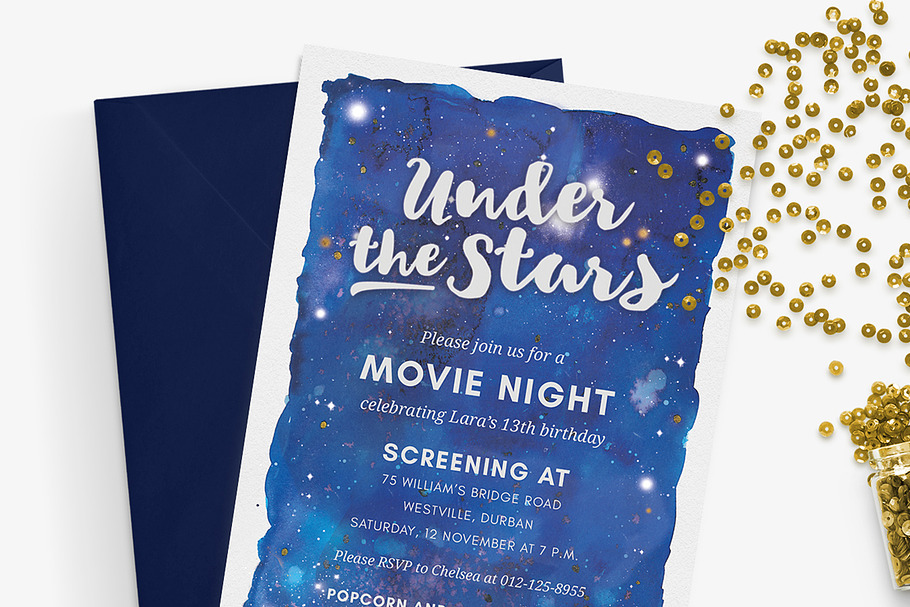 Under the Stars - Movie Night Invite in Card Templates - product preview 8