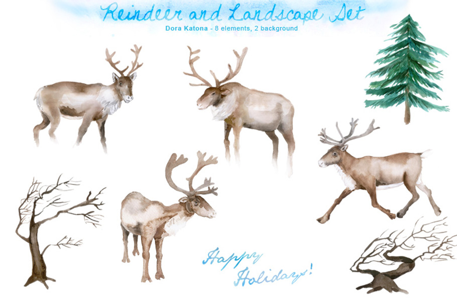 Watercolor Reindeer Christmas Set in Illustrations - product preview 8