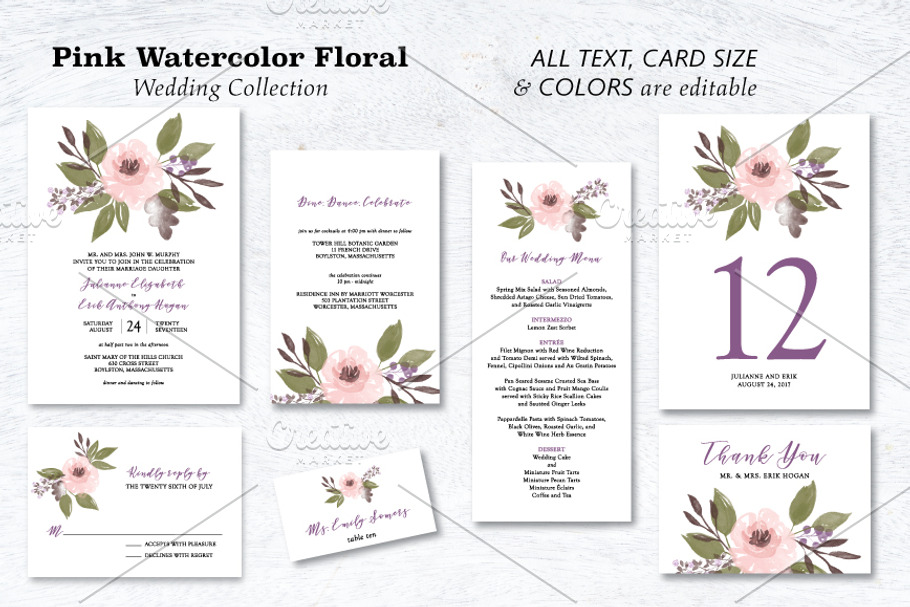 Watercolor Floral Wedding Suite