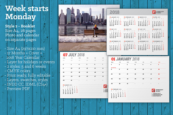 Wall Calendar 2018 (WC037-18) in Stationery Templates - product preview 2