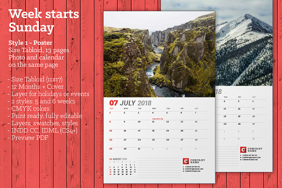 Wall Calendar 2018 (WC037-18) in Stationery Templates - product preview 3