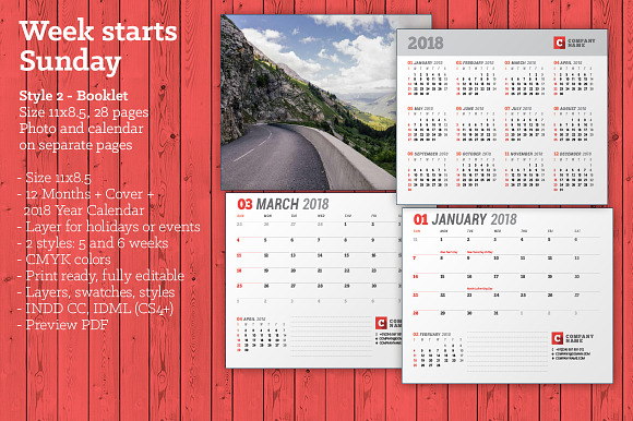 Wall Calendar 2018 (WC037-18) in Stationery Templates - product preview 4