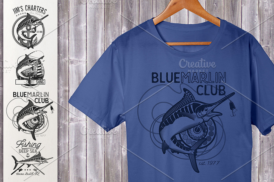 Set of Marlin Fishing Emblems in Illustrations - product preview 8