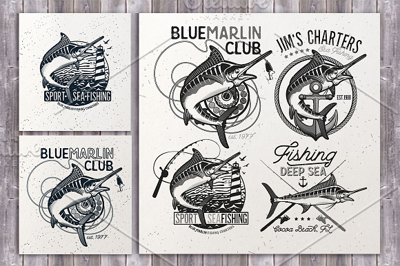 Set of Marlin Fishing Emblems in Illustrations - product preview 1