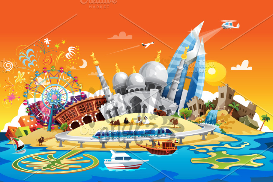 UAE: 7 Emirates Skyline in Illustrations - product preview 8
