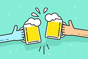 Beer Party Cheers Mug Hands Vector