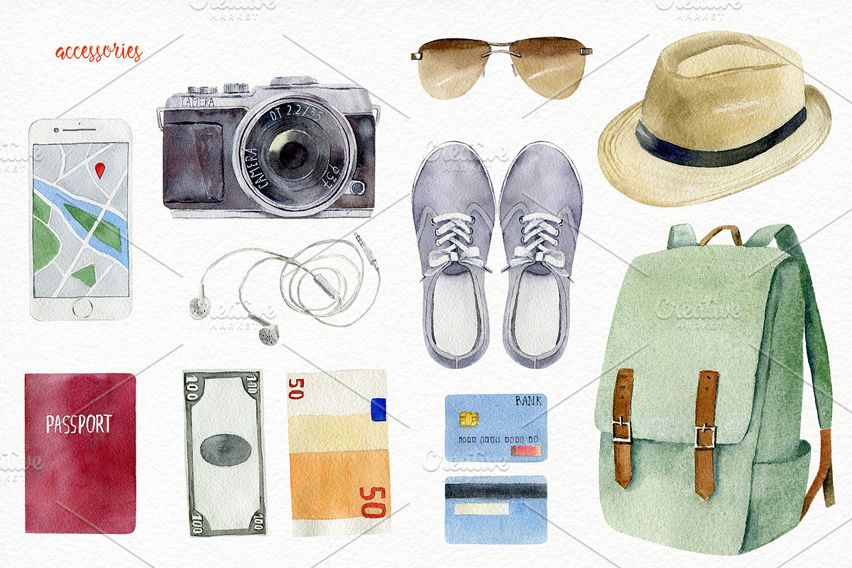 Wanderlust watercolor design toolkit in Illustrations - product preview 8