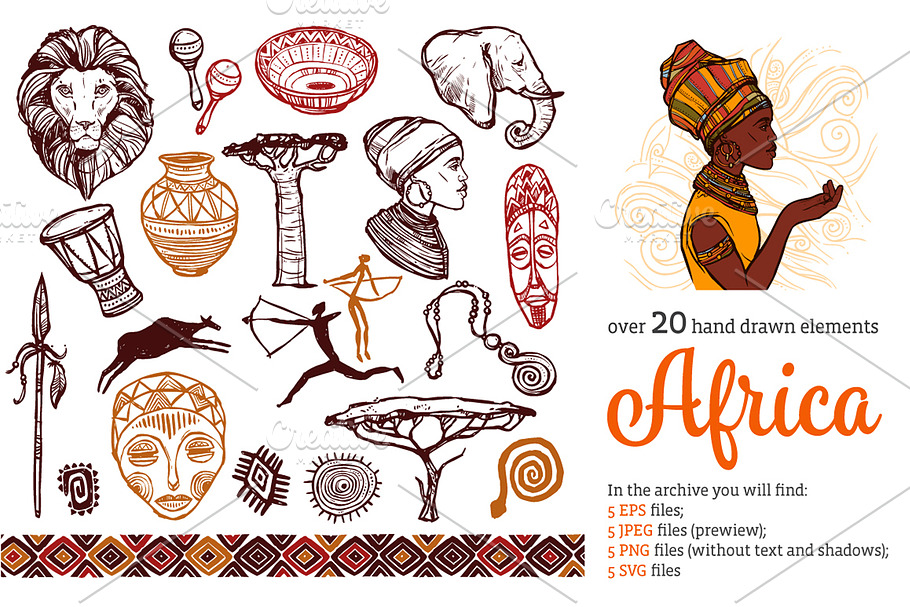 Africa Hand Drawn Set in Illustrations - product preview 8