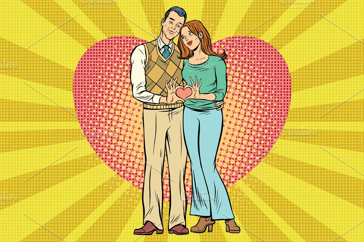 Cute couple, hand gesture a heart of love in Illustrations - product preview 8