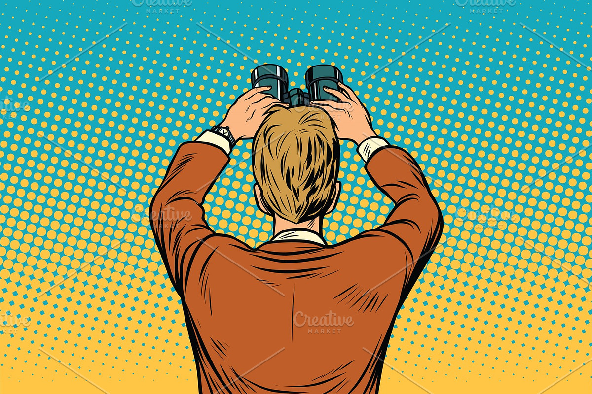 Lookout businessman with binoculars in Illustrations - product preview 8