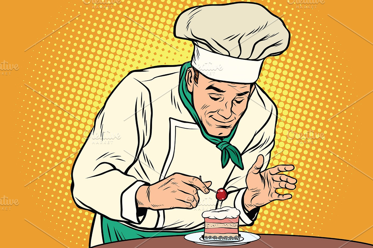 The chef prepares a sweet dessert in Illustrations - product preview 8