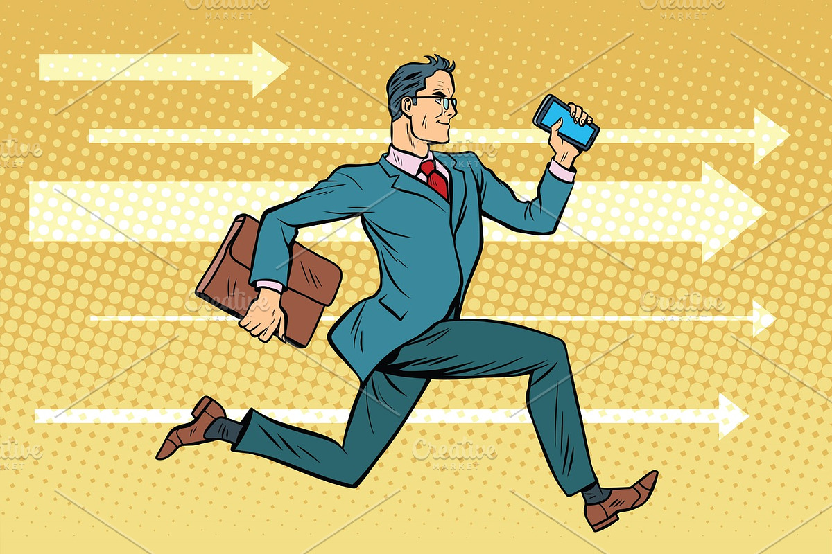 Businessman with a smartphone running fast forward in Illustrations - product preview 8