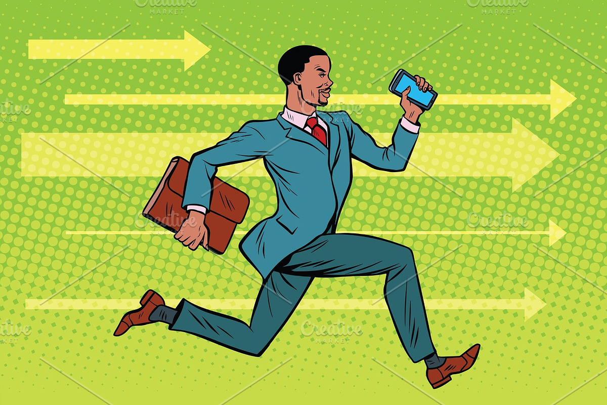 Businessman with a smartphone running fast forward in Illustrations - product preview 8