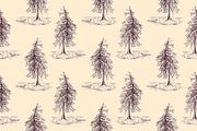 Sketched pine tree seamless pattern