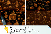4 seamless patterns with coffee