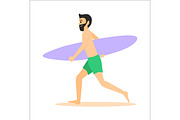 Surfer run with surfboard