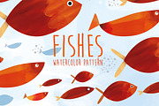Fishes, watercolor pattern