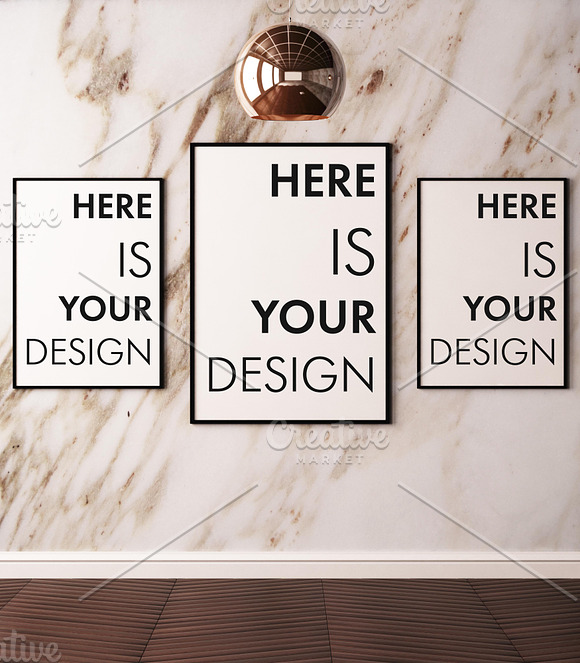 Mockup posters on a marble wall in Print Mockups - product preview 3