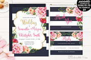 Navy and Gold Floral Wedding Invite
