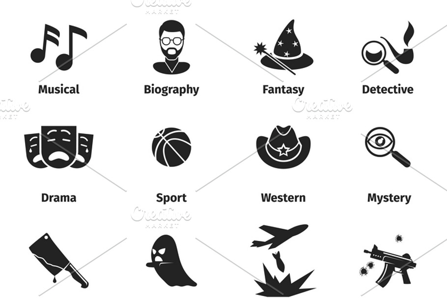 Movie genres vector icons