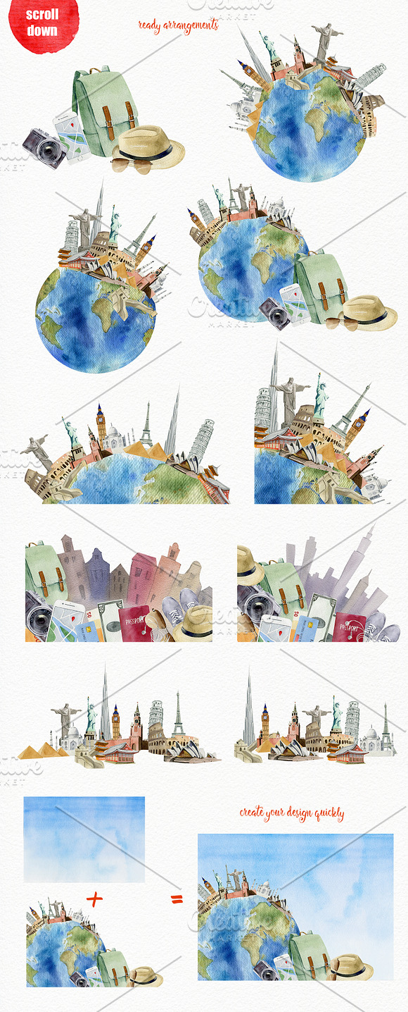 Wanderlust watercolor design toolkit in Illustrations - product preview 4