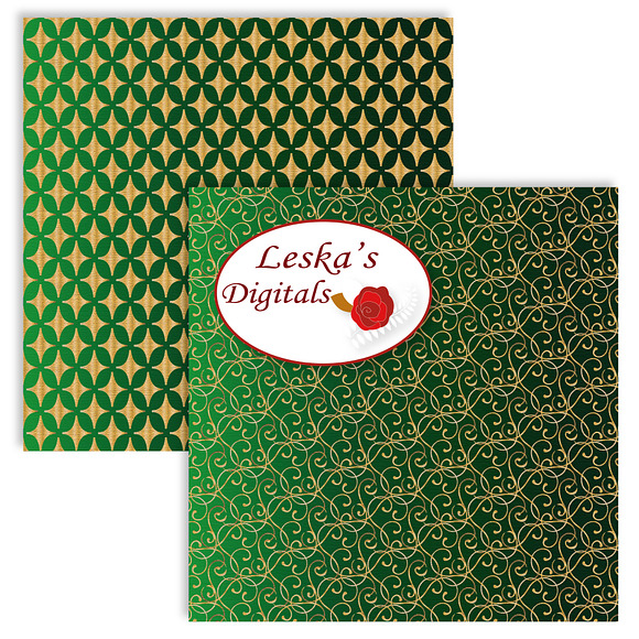 Digital Paper - Emerald Green & Gold in Patterns - product preview 3