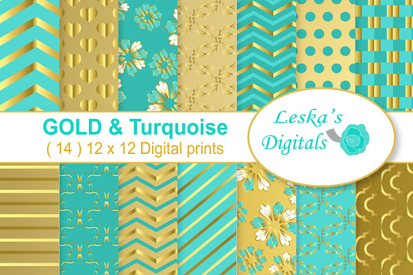 Gold Turquoise Scrapbook Paper