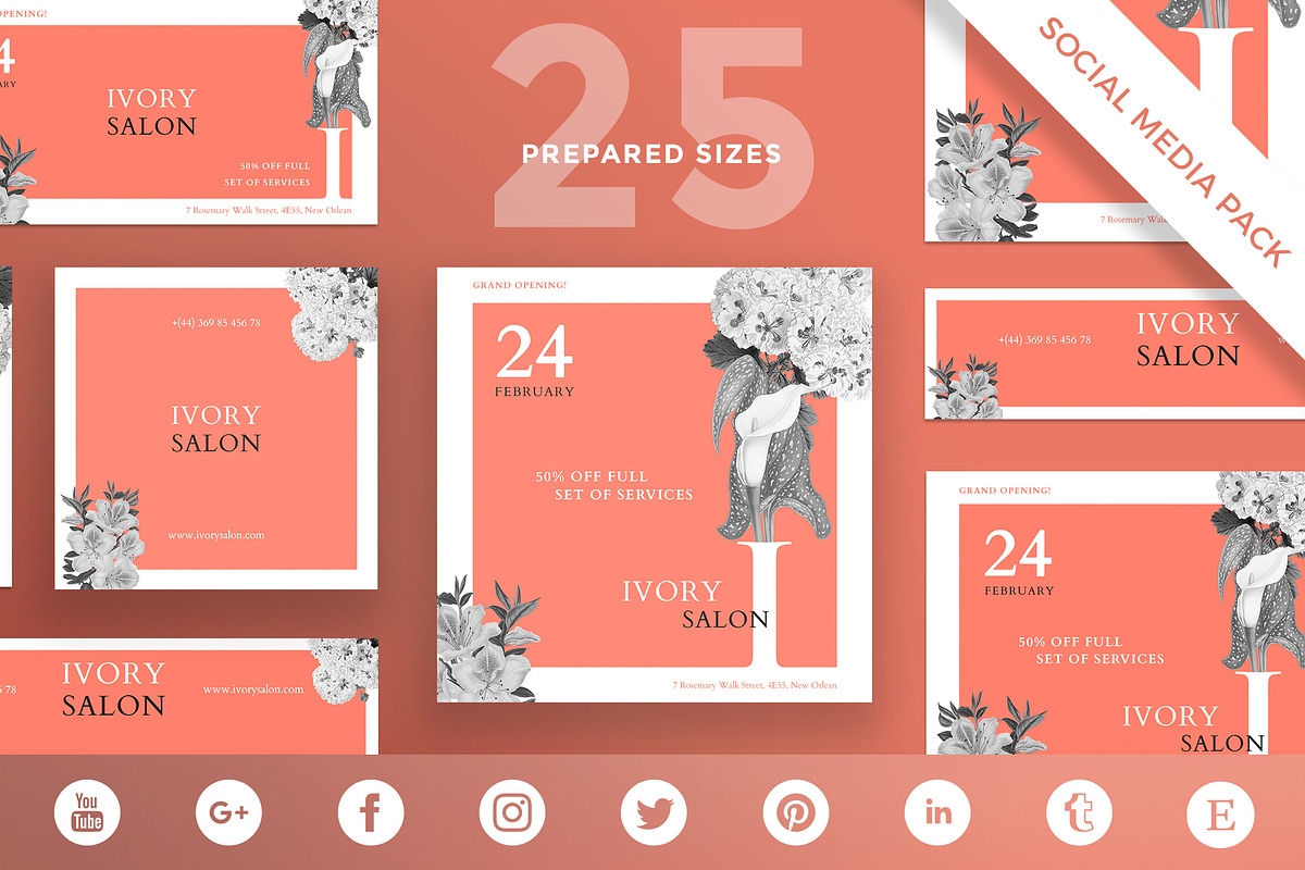 Social Media Pack | Ivory Salon in Social Media Templates - product preview 8